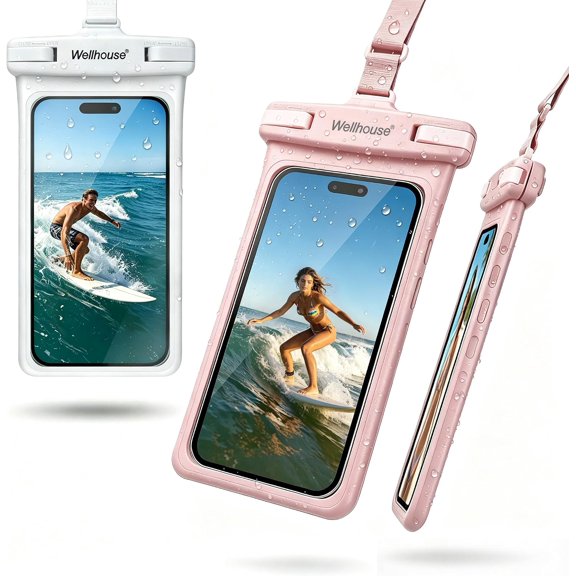 General Waterproof Phone Pouch, Waterproof Phone Case for iPhone17 16 15 14 13 Pro Max XS Samsung, IPX8 3D Cellphone Dry Bag Beach Essentials (2 Pack -Pink & White7.0, 7 inch)
