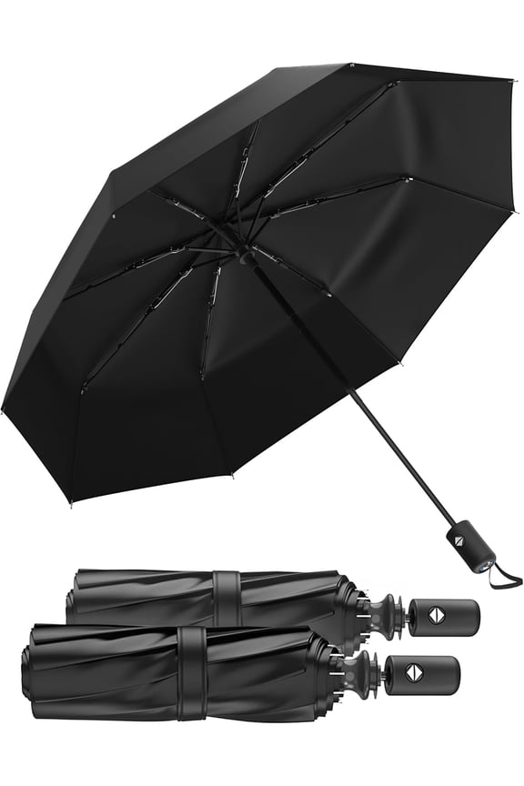 Windproof Compact Umbrellas for Rain - Strong Reinforced Fiberglass Rib Design & Auto Open & Close - Portable Folding Travel Umbrella - Lightweight & Packable for Women & Men, Easy Collapse