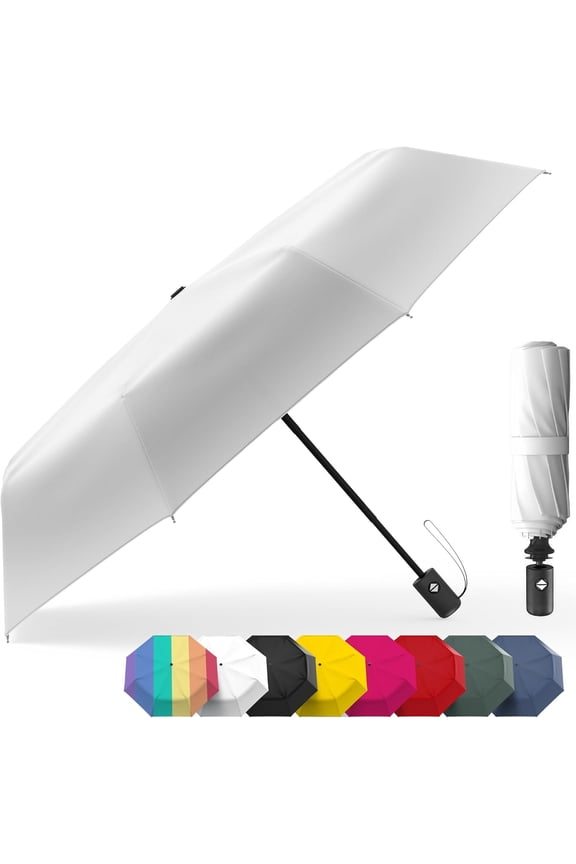 Windproof Compact Umbrellas for Rain - Strong Reinforced Fiberglass Rib Design & Auto Open & Close - Portable Folding Travel Umbrella - Lightweight & Packable for Women & Men, Easy Collapse