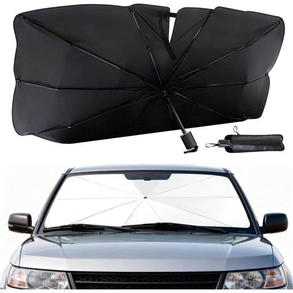 General Windshield Sun Shade Umbrella,Vinyl Titanium Silver Coating Heat Shield, UV Protection Protects car interiors,Suitable for Multiple Vehicle Models Large Foldable,55" L x 31.5" W