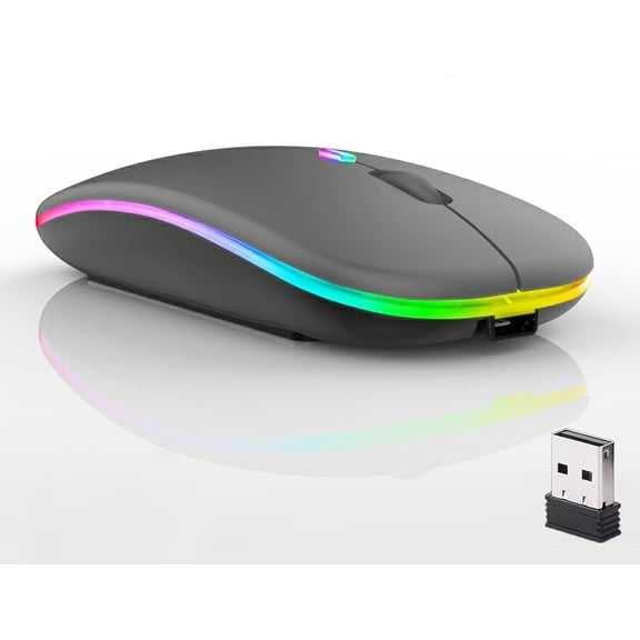 General Wireless Bluetooth Mouse,LED Dual Mode Rechargeable Silent Slim Laptop Mouse,Portable(BT5.2+USB Receiver) Dual Mode Computer Mice,for Laptop,Desktop Computer,ipad Tablet,Phone,TV (Grey)