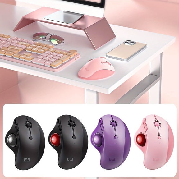 General Wireless Trackball Mouse, BT Ergonomic Mouse - Rollerball Mouse Rechargeable Multi Devices Usb/Wireless Connection Thumb Control Mouse Compatible for Mac/Android/Windows Computers