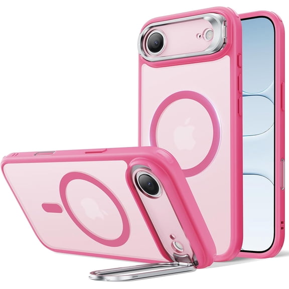 General for iPhone Air Case with Stash Stand, Compatible with MagSafe, Military-Grade Drop Protection Magnetic Phone Case for iPhone 17 Air, Scratch-Resistant Back Cover,Frosted Pink