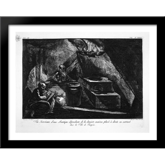 General map of the continuation of the road and factories adjacent to the House of the Surgeon 36x28 Large Black Wood Framed Print Art by Giovanni Battista Piranesi