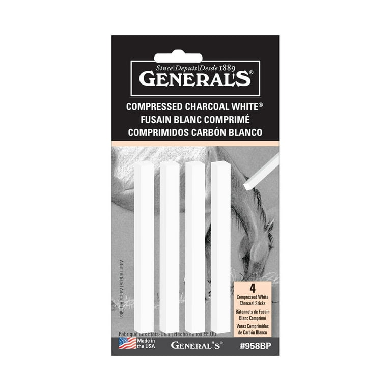 General Pencil Compressed Charcoal Sticks, Soft Assorted, White - 4 pack