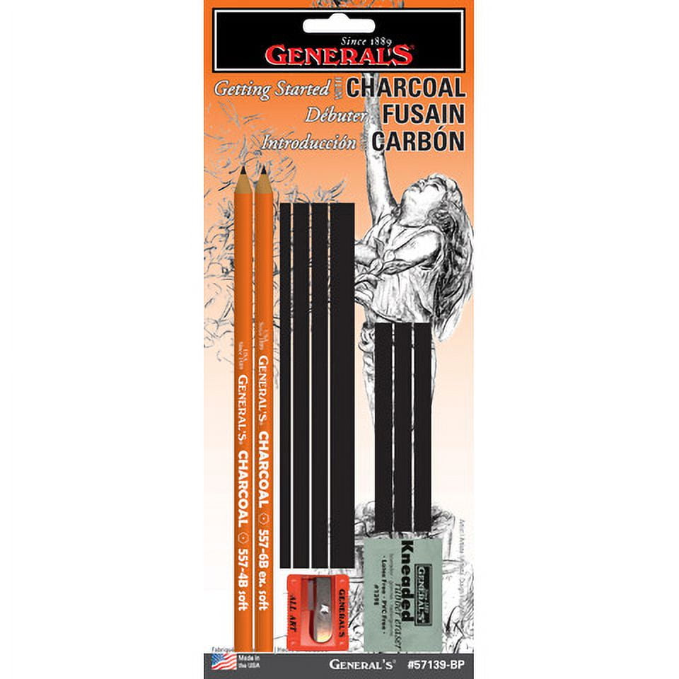 General's Charcoal Set, Assorted Tip, Black and White, Set of 13