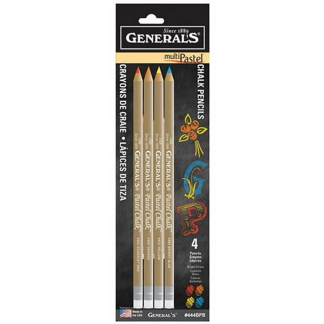 General's Multipastel Chalk Pencils Cedar Wood, Assorted Colors, 4