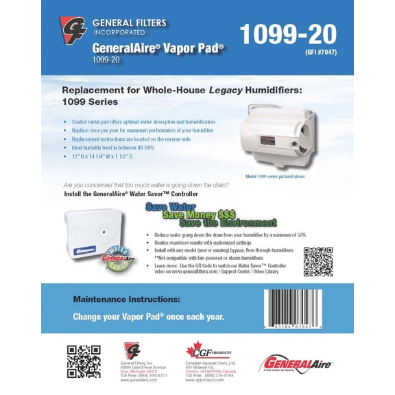 GeneralAire 1099-20 (4-Pack) - Vapor Pad for Legacy 1099 Humidifier