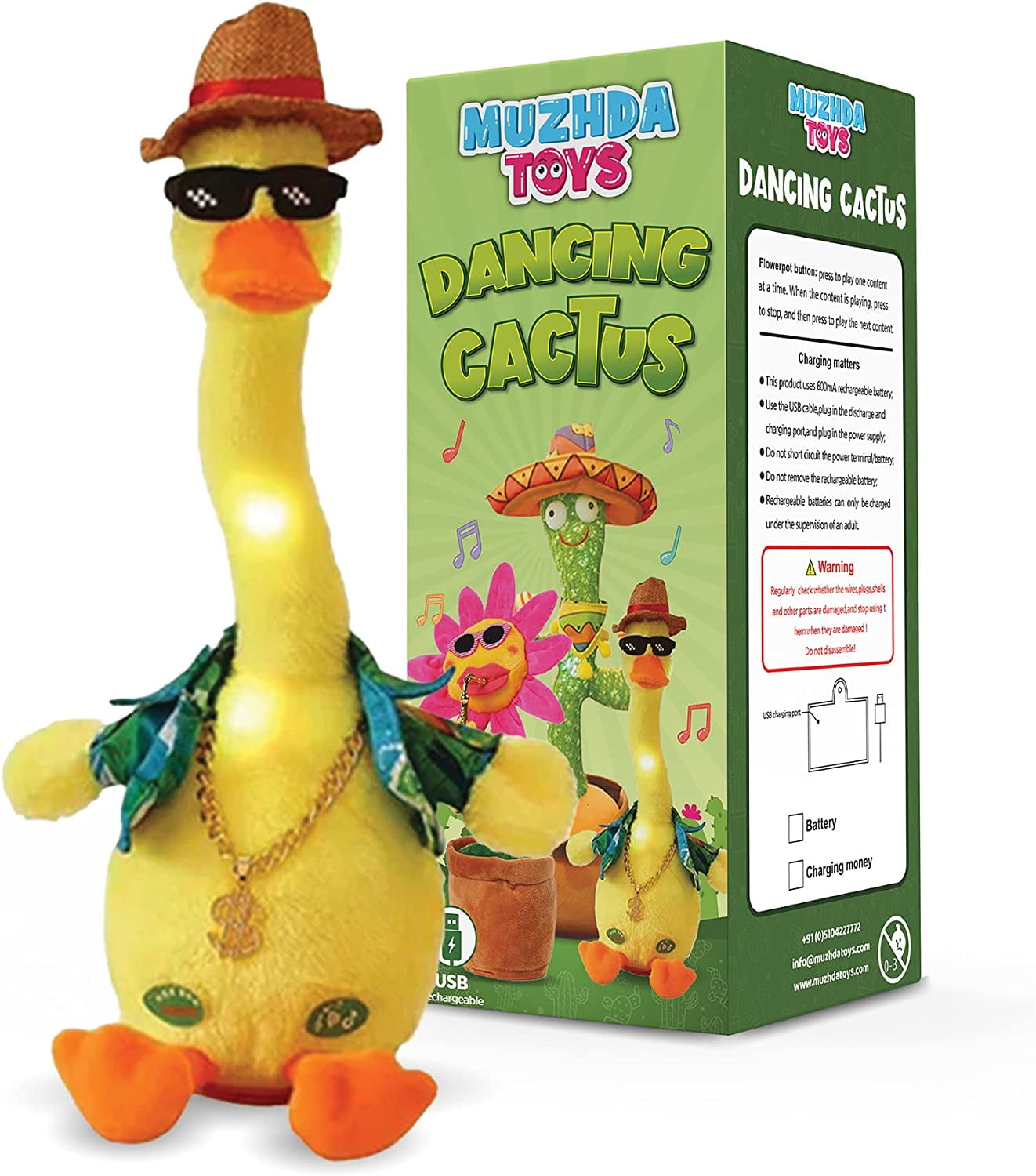 Generalia Dancing Cactus Toys, a Cactus That Can Dance, Sing, Twist, and  Shine 120 English Dance Recordings Learn to Speak (Dancing Duck) 