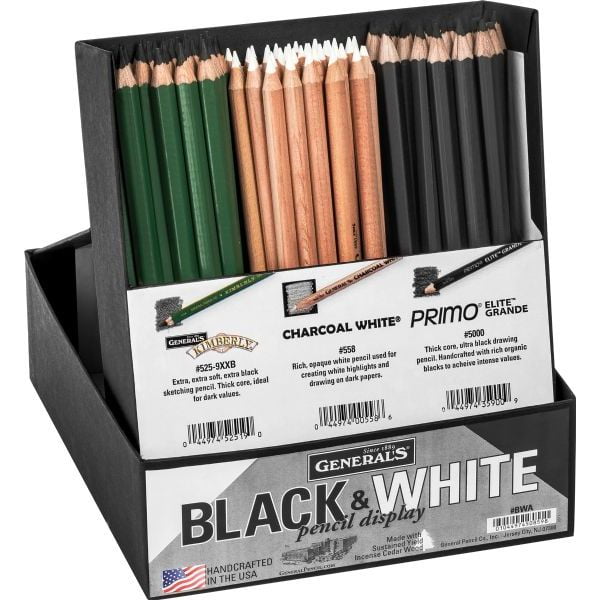Generals 1587776 Black & White Pencil Display, Set of 84