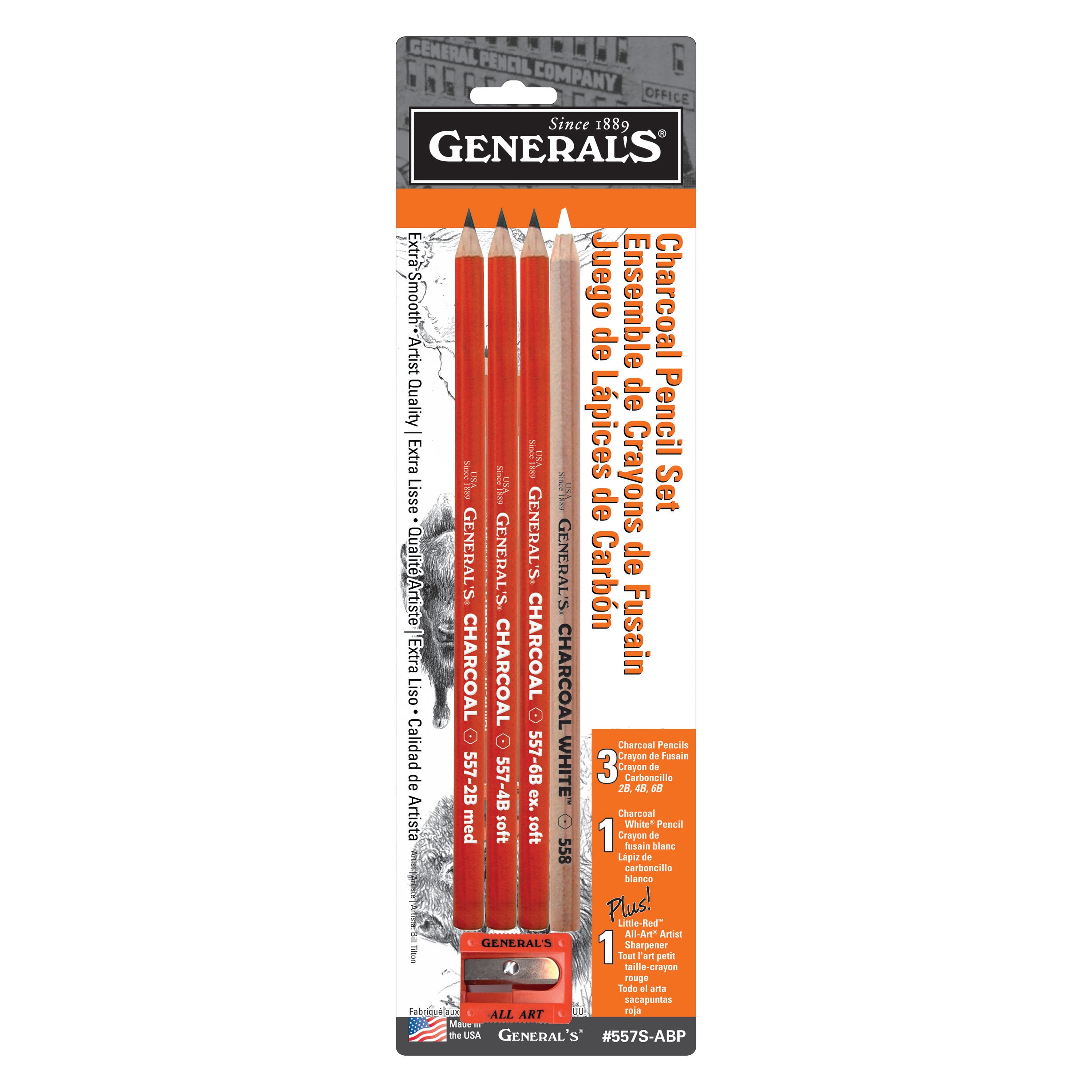 1Pc General's Charcoal Pencil 557 HB,2B,4B,6B for Drawing Writing