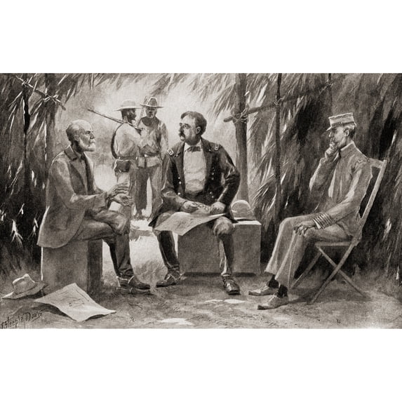 Generals Garcia Left Shafter Centre Admiral Sampson Right Conference During Spanish