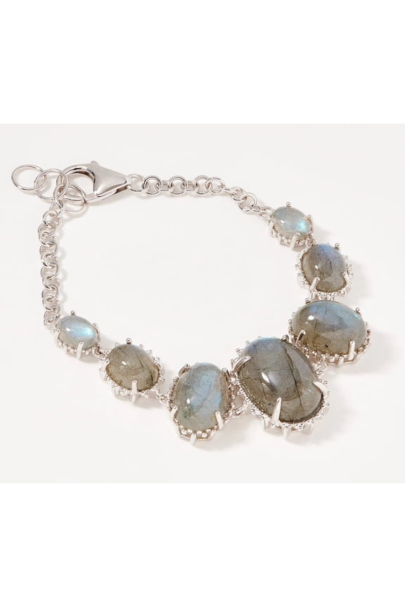 Labradorite Cabochon Sterling Silver Link Bracelet 7-1/4"