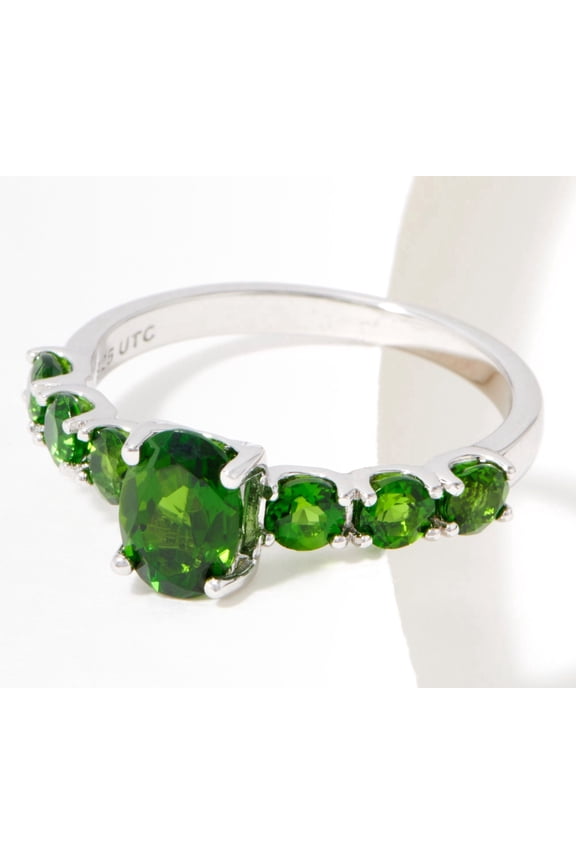 Sterling Silver Exotic Chrome Diopside Oval Cut 7-Stone Ring, Size 6