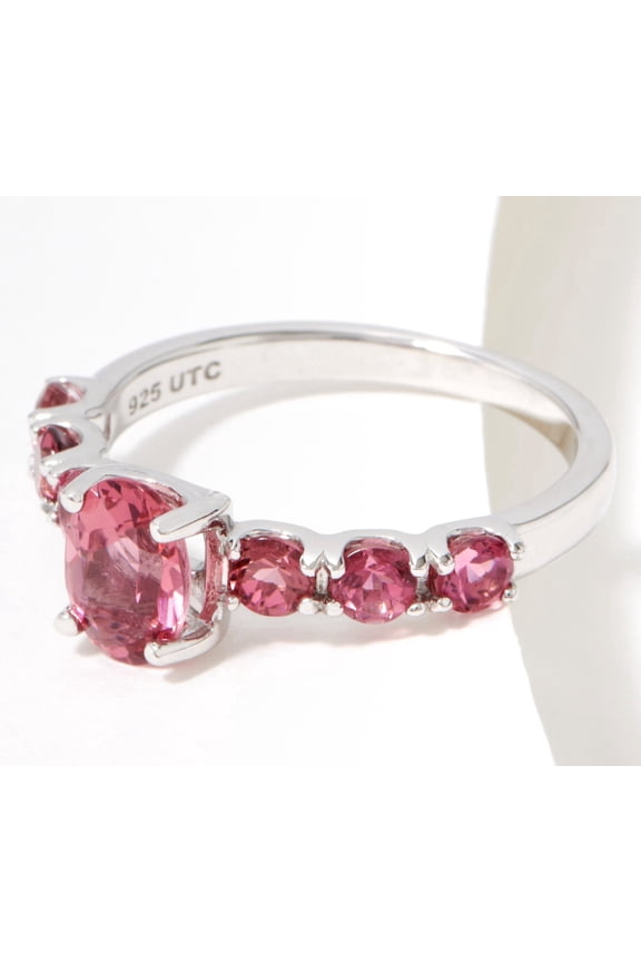 Sterling Silver Exotic Pink Tourmaline Oval Cut 7-Stone Ring, Size 7
