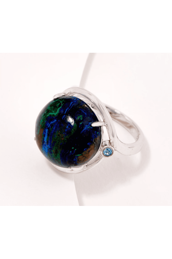 Sterling Silver Round Azurite Cabochon Ring, Size 7