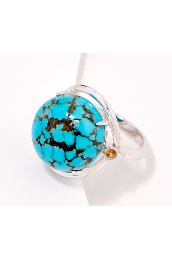 Sterling Silver Round turquoise Cabochon Ring, Size 5