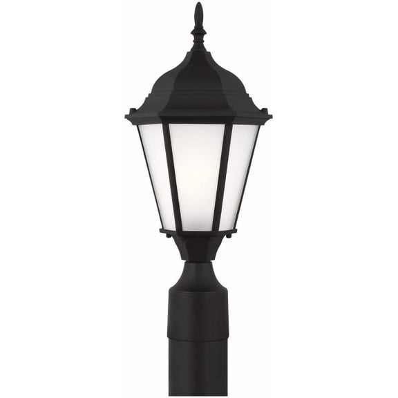 Generation Lighting 82941-12 Bakersville Flat Satin Etched Glass Panel Outdoor Post/Pole Mount, 1-Light 100 Watt, 18" H x 8" W, Black