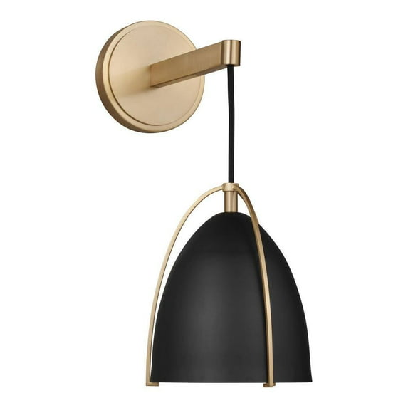 Generation Lighting Norman 1-Light Satin Brass Wall Sconce with Midnight Black Steel Shade