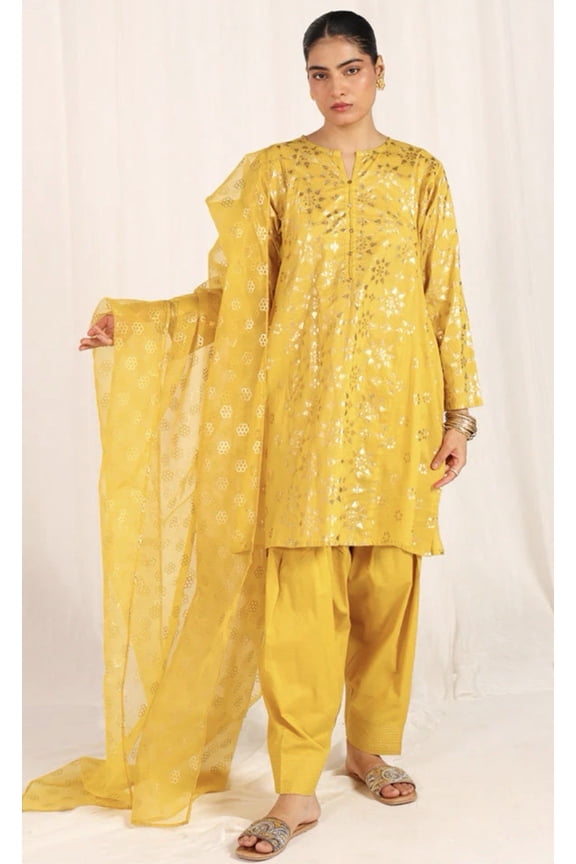 Pakistan Rang-e-Husna 3 Piece Suit Medium Yellow Eid Diwali Farshi 12 Buy It Now  267575904490