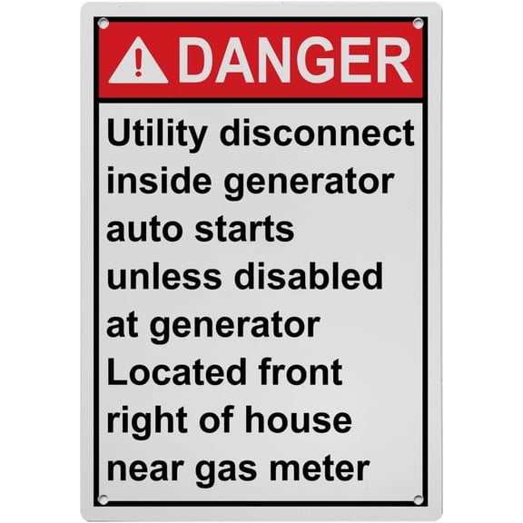 Generator Auto Start Utility Disconnect Sign, Industrial Automatic Start Sign 8"x12" UV Resistant for Indoor Outdoor Workplace