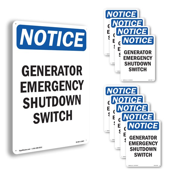 Generator Emergency Shutdown Switch OSHA Notice Aluminum Sign 24 Inch x 18 Inch - 10 Pack