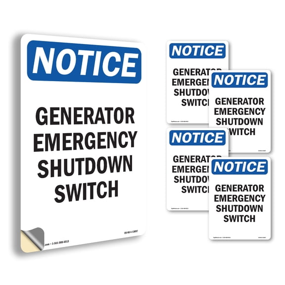Generator Emergency Shutdown Switch OSHA Notice Vinyl Decal Label 5 Inch x 3.5 Inch - 5 Pack