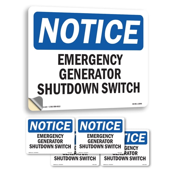 Generator Emergency Shutdown Switch OSHA Notice Vinyl Decal Label 5 Inch x 3.5 Inch - 5 Pack