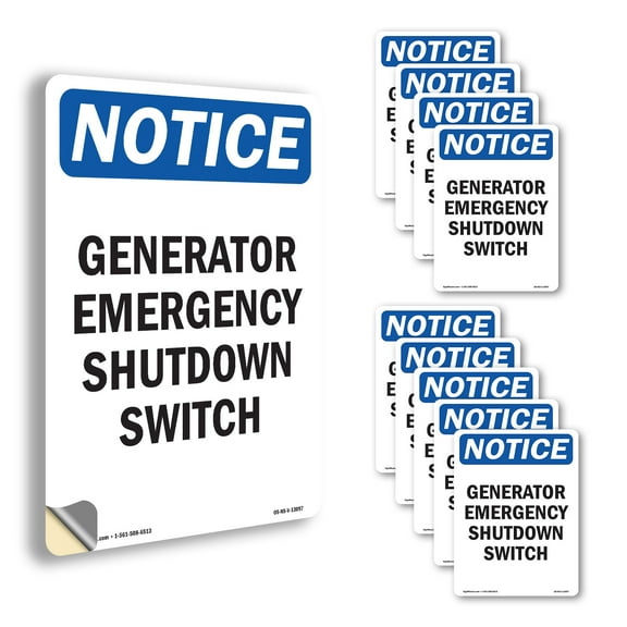 Generator Emergency Shutdown Switch OSHA Notice Vinyl Decal Label 7 Inch x 5 Inch - 10 Pack