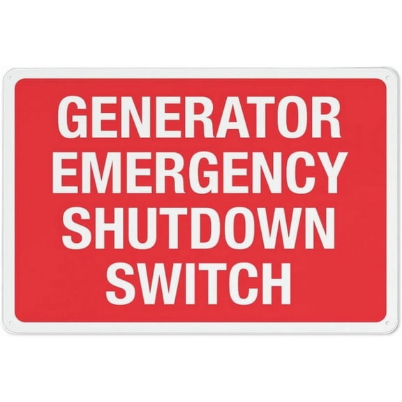 Generator Emergency Shutdown Switch Red Sign 8"x12", UV Ink Printed Aluminum Outdoor Sign, Durable Wall Decor for House Business Generator Area, Indoor Use