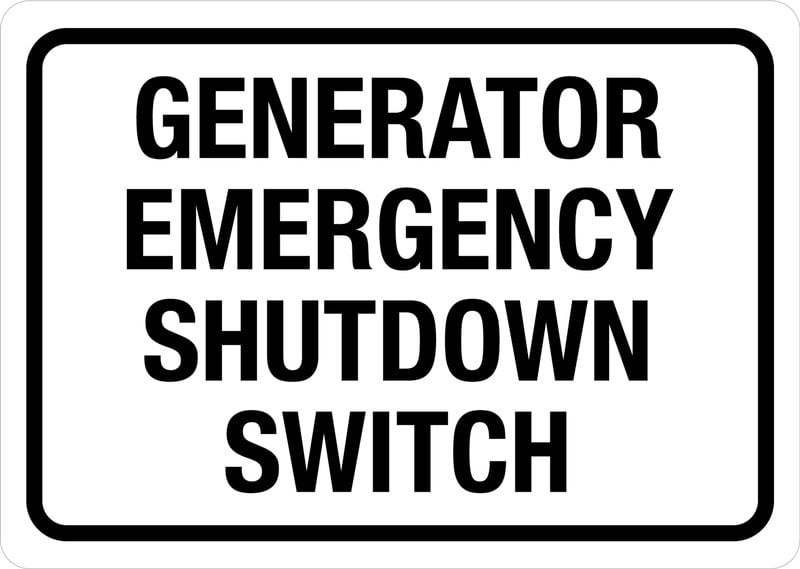 Generator Emergency Shutdown Switch White Sign Safety Restriction Alert