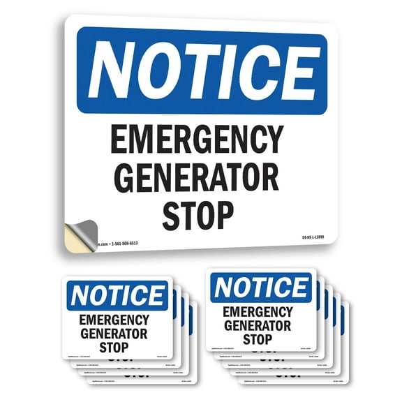 Generator Emergency Stop OSHA Notice Vinyl Decal Label 18 Inch x 12 Inch - 10 Pack