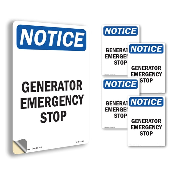 Generator Emergency Stop OSHA Notice Vinyl Decal Label 5 Inch x 3.5 Inch - 5 Pack