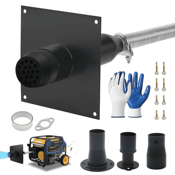 Generator Exhaust Extension Kit (Used in Shed Box), Portable Generator Exhaust Silencer Kit with Three Universal Adapters, Generator Muffler Exhaust Noise Reduce 80% (Black, 25.51" Hose)