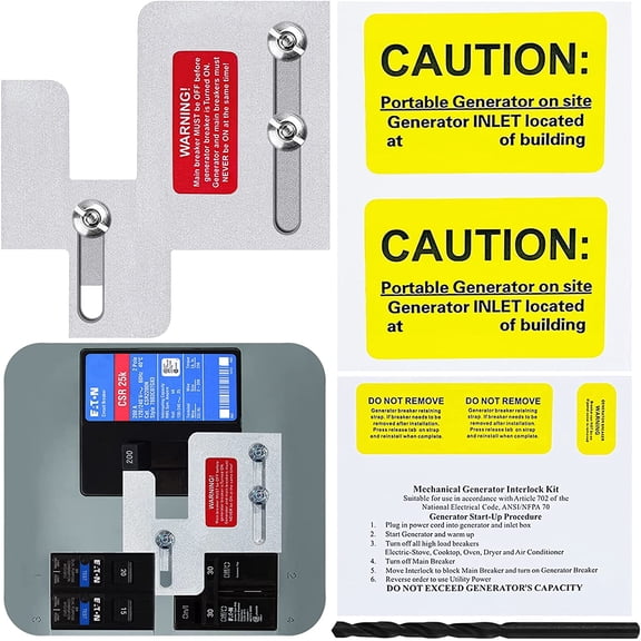 Generator Interlock Kit Compatible with Eaton Cutler Hammer BR SERIES 150 and 200 amp Panels, Generator Horizontal Electrical Interlock Kit, 1 1/4-1 7/16 inches Spacing Between Main and Branch Br