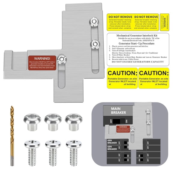 Generator Interlock Kit Compatible with Murray/Siemens 150 amp or 200 amp Panels, 7/8-1 1/4 Inch Spacing Between Main and Branch Breakerfor Safe Usage of Portable Power During Outage(SIE-P2)