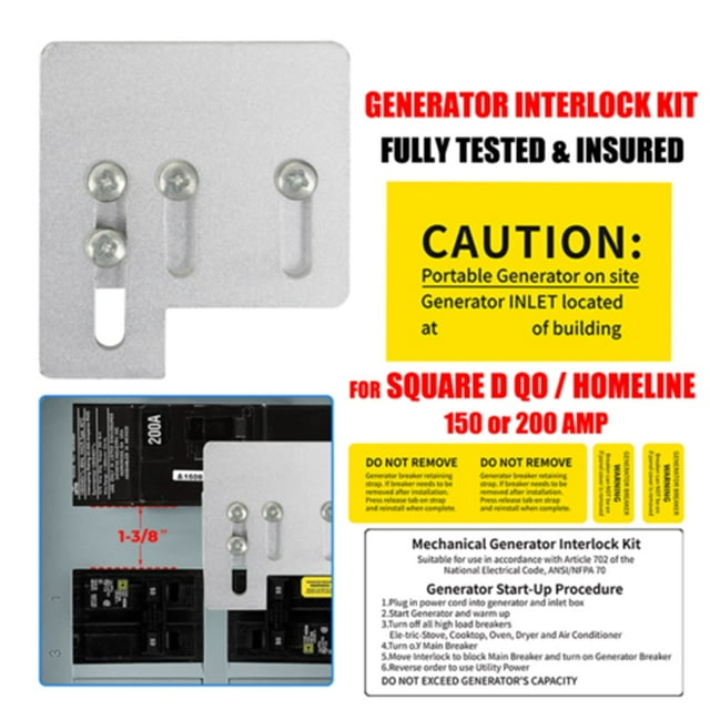 Generator Interlock Kit Compatible w/Square D QO & Homeline 150 or 200A