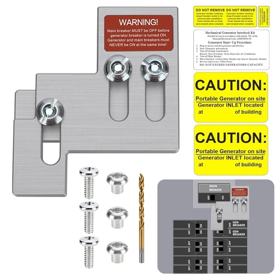 Generator Interlock Kit Compatibles with Square D QO or Homeline 100 or 125 Amp Panels, 3/4 to 7/8 Inch Spacing Between Main and Branch Breaker