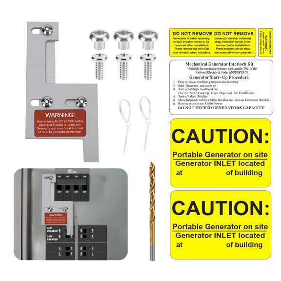 Generator Interlock Kit Suitable for GE General Electeric Vertical Main150 or 200 Amp PanelsProfessional Electrical Interlock Kit,2 1/4 "Spacing Between Main and Branch Breaker(GE200HDA)