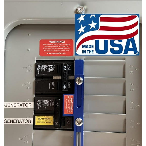 Generator Interlock Kit for Panels with Adjacent Main and Generator Breakers - Made in USA