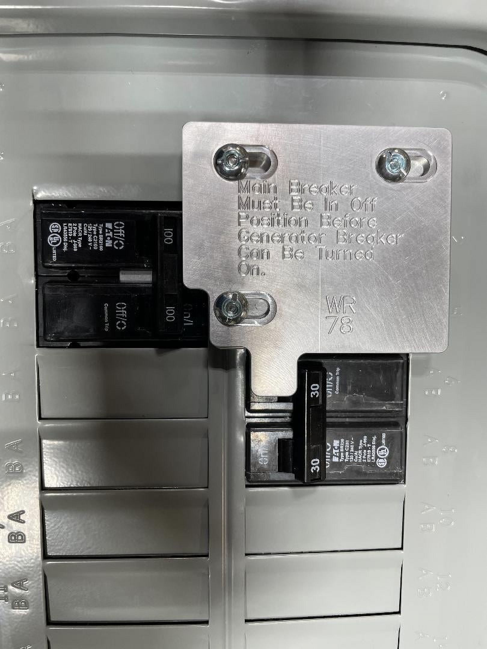 Generator Interlock WR-78 Compatible with Siemens/Eaton or ITE 100 amp ...