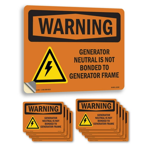 Generator Neutral Is Not Bonded With Symbol OSHA WARNING Vinyl Decal Label 5 Inch x 3.5 Inch - 10 Pack