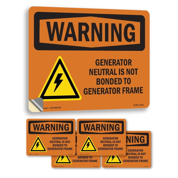 Generator Neutral Is Not Bonded With Symbol OSHA WARNING Vinyl Decal Label 5 Inch x 3.5 Inch - 5 Pack