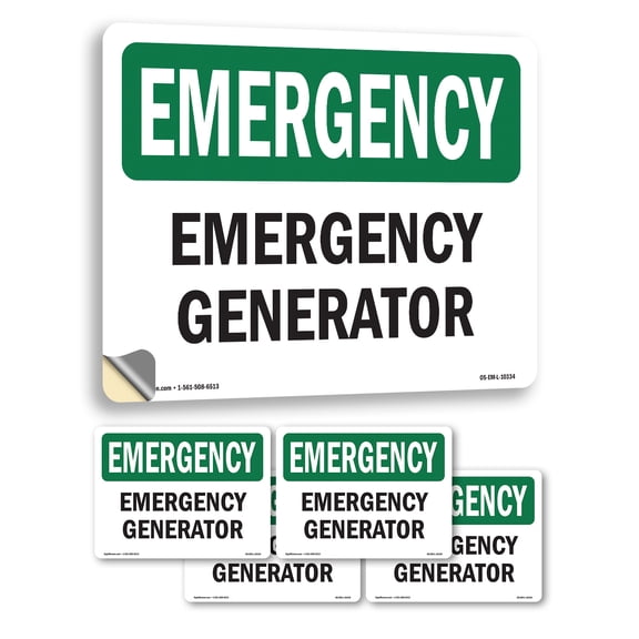 Generator OSHA Emergency Vinyl Decal Label 5 Inch x 3.5 Inch - 5 Pack