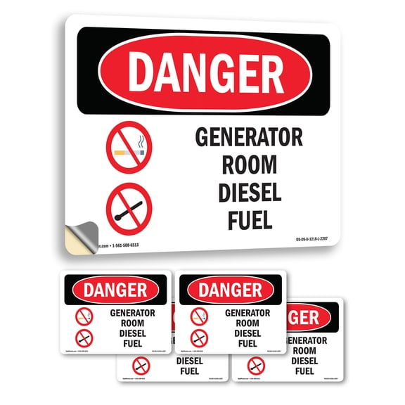 Generator Room Diesel Fuel OSHA Danger Vinyl Decal Label 5 Inch x 3.5 Inch - 5 Pack