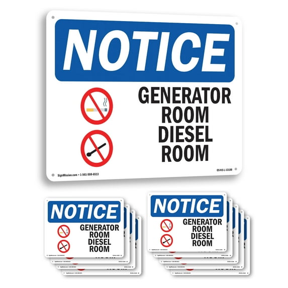 Generator Room Diesel Fuel OSHA Notice Rigid Plastic Sign 24 Inch x 18 ...
