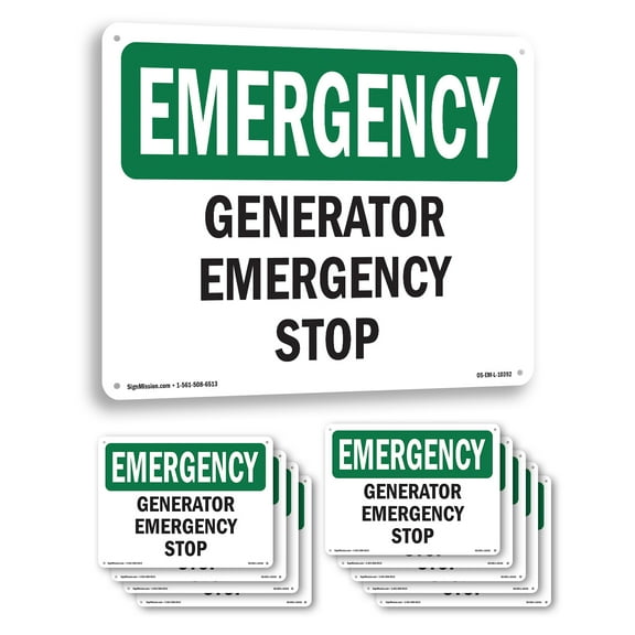 Generator Stop OSHA Emergency Aluminum Sign 14 Inch x 10 Inch - 10 Pack