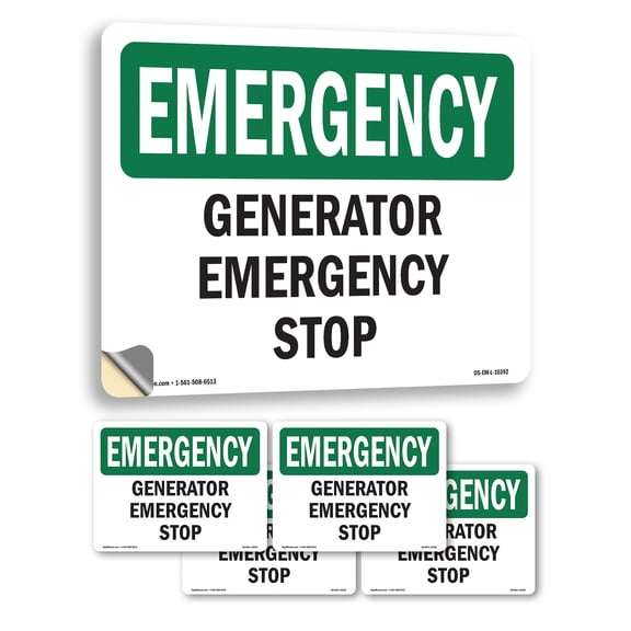 Generator Stop OSHA Emergency Vinyl Decal Label 5 Inch x 3.5 Inch - 5 Pack