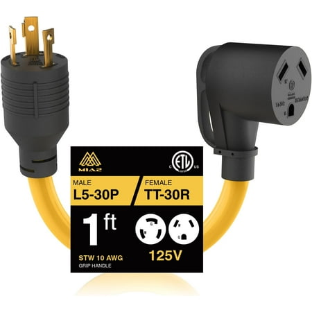 Generator to RV Adapter Cord, NEMA L5-30P to TT-30R,30Amp, Twist Lock Adapter with Handle,for Trailer,for camping,ETL listed