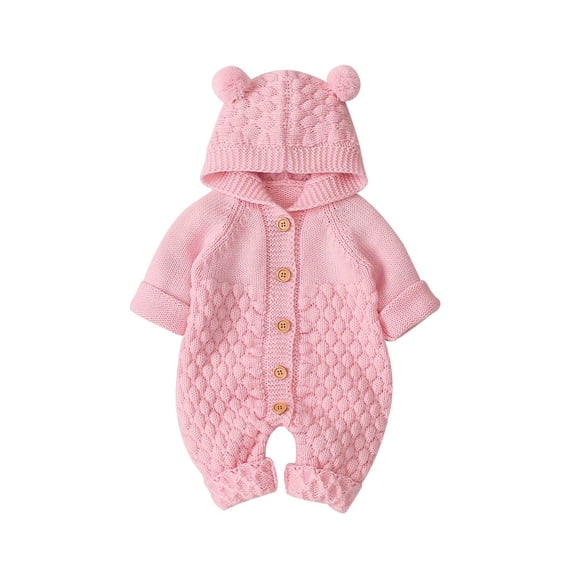 Generic 0-24 Months Children Warm Clothes for Baby Girl Boy Winter Warm Coat Knit Outwear Long Sleeve Hooded Jumpsuit Button Knitwear